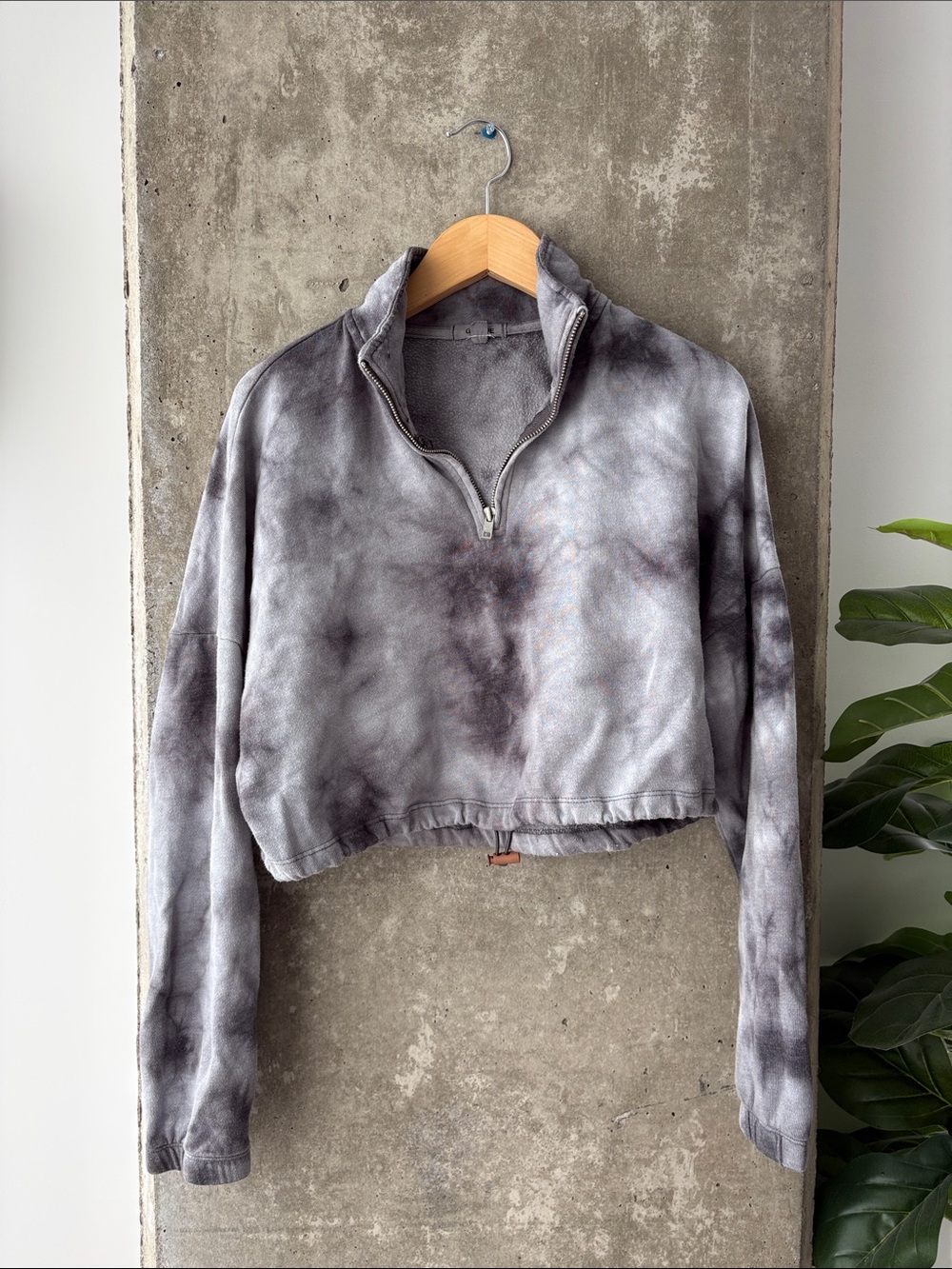 Garage Gray Tie-Dye Half-Zip Cropped Pullover